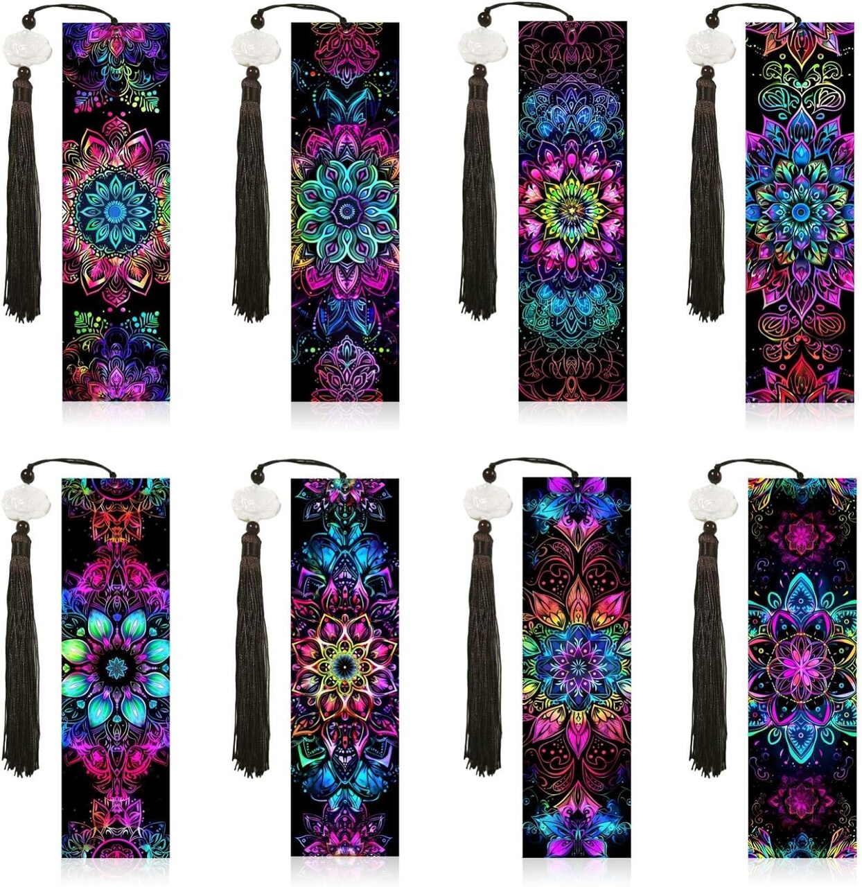 8PCS Mandala Diamond Art Bookmarks for Adults Acrylic Bookmark Kit with Tassel for Book Lovers Gift 5D Diamond Art Book Marks for DIY Making Beginners Arts Craft